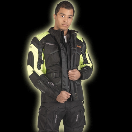 Atlas blaze heated motorcycle jacket black/yellow Large - Click Image to Close