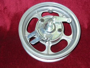 Alloy 8 inch front wheel with spindle and back plate 0994100710