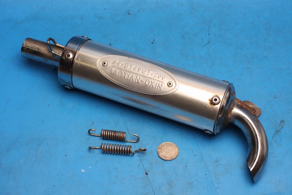 Exhaust silencer end can with mounting springs for scooter used